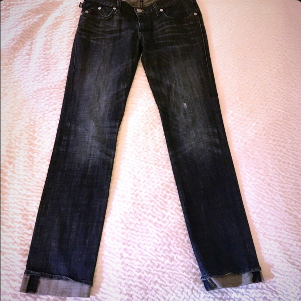 Rock & Republic Distressed Dark Wash Cuffed Jeans Size 28